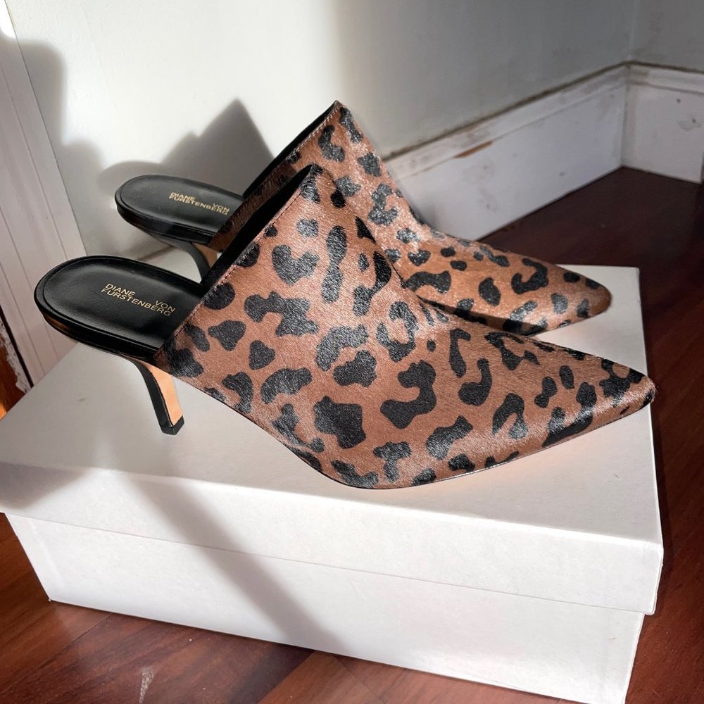 DVF Animal Print Fur Pointy Toe Low Heel Mule
